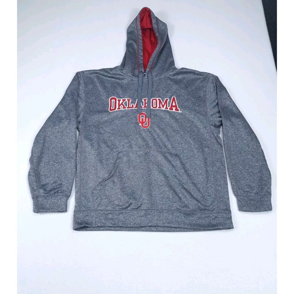 Majestic Hoodie‎ Large Gray Pullover University Of Oklahoma Sooners Long Sleeved